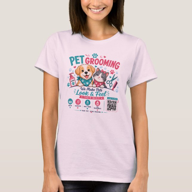 Camiseta de aseo de mascotas con código QR (Anverso)