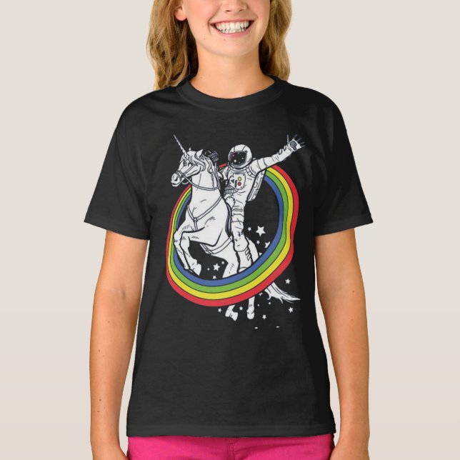 Camiseta de Astronauta Montando Unicornio (Anverso)