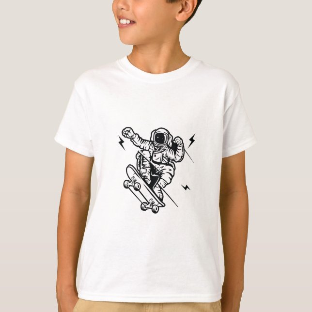 Camiseta de astronauta skater con arte de línea ne (Anverso)