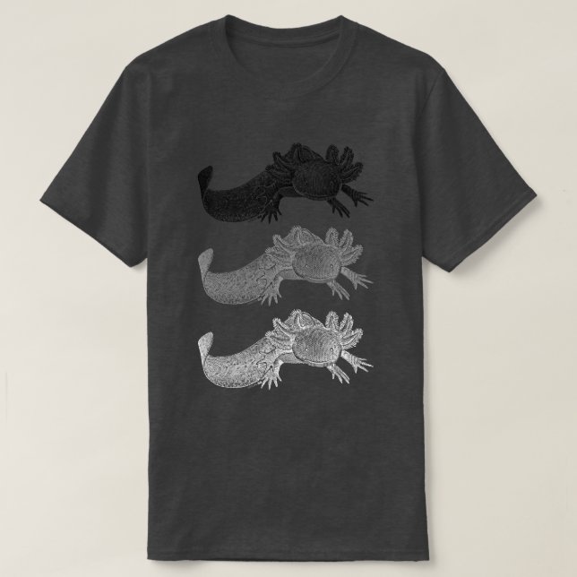 Camiseta de Axolotl - NEGRO, GRIS y BLANCO (Diseño del anverso)