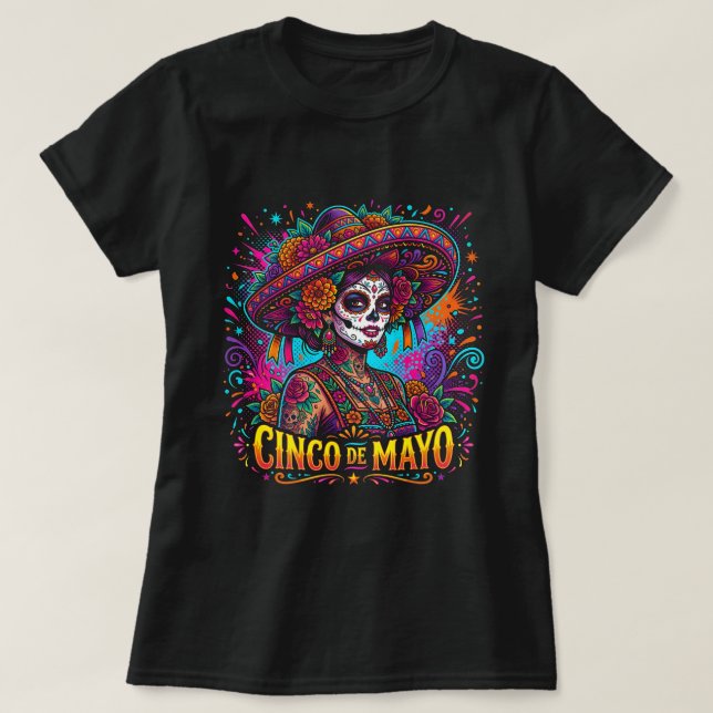 Camiseta de azúcar de cráneo del cinco de mayo par (Diseño del anverso)