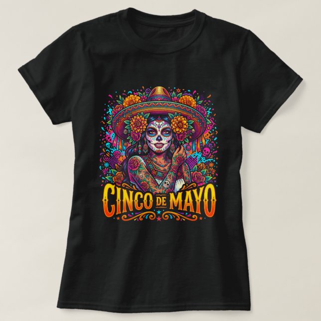 Camiseta de azúcar de cráneo del cinco de mayo par (Diseño del anverso)