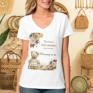 Camiseta de Baby Shower Floral Teddy Bear Mommy to