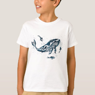 Camiseta de ballena acuarela en azul para niños