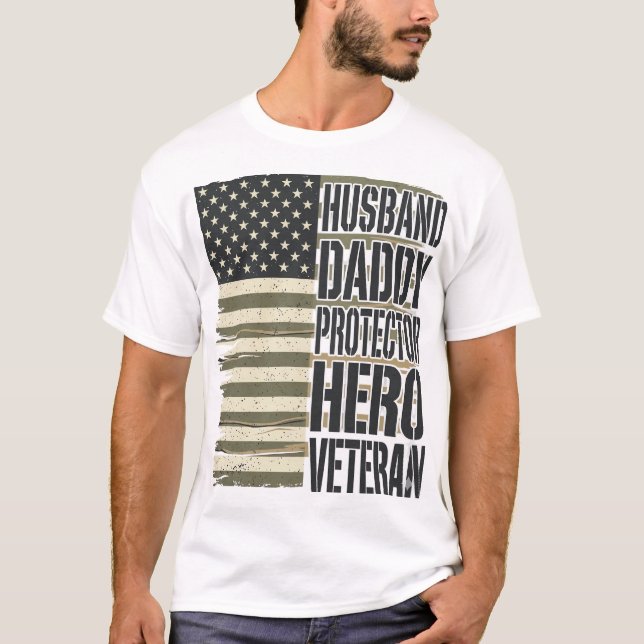 Camiseta de bandera de héroe protector papá esposo (Anverso)