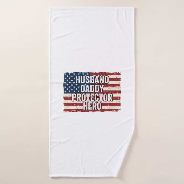 Camiseta de bandera de héroe protector papá marido (Toalla de baño)