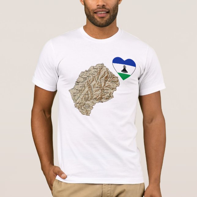 Camiseta de bandera de Lesoto y mapa (Anverso)