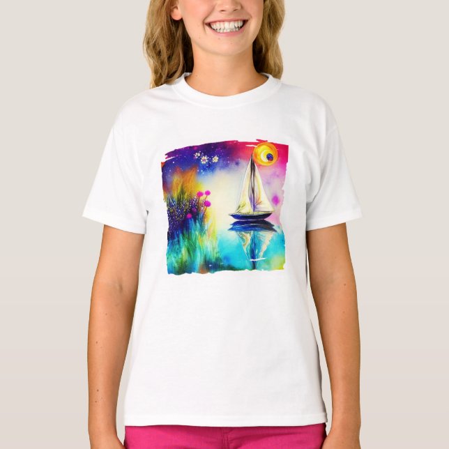 Camiseta de barco de vela colorido (Anverso)