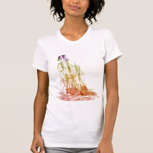 Camiseta de barco pirata arcoiris para mujeres