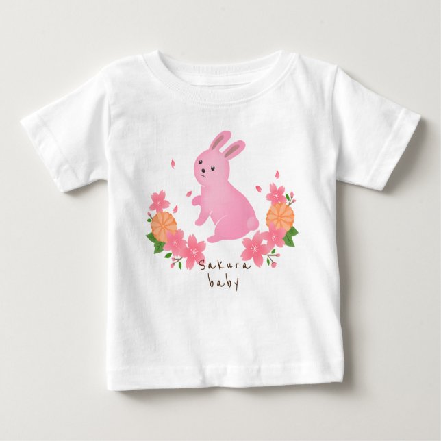 Camiseta De Bebé 可愛い桜とピンクのうさぎ 日本 和風 cherry blossoms (Anverso)