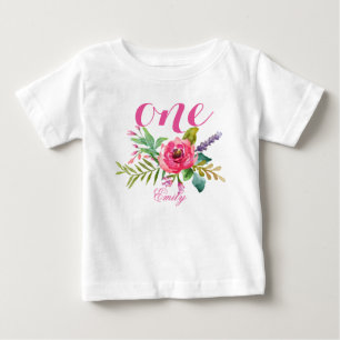 Camiseta De Bebé 1.ª acuarela floral personalizada