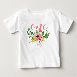 Camiseta De Bebé 1.ª acuarela floral personalizada-3