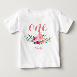 Camiseta De Bebé 1.ª acuarela floral personalizada-8