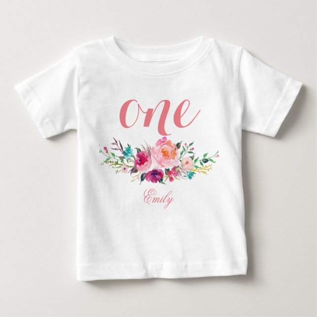 Camiseta De Bebé 1.ª acuarela floral personalizada-8 (Anverso)