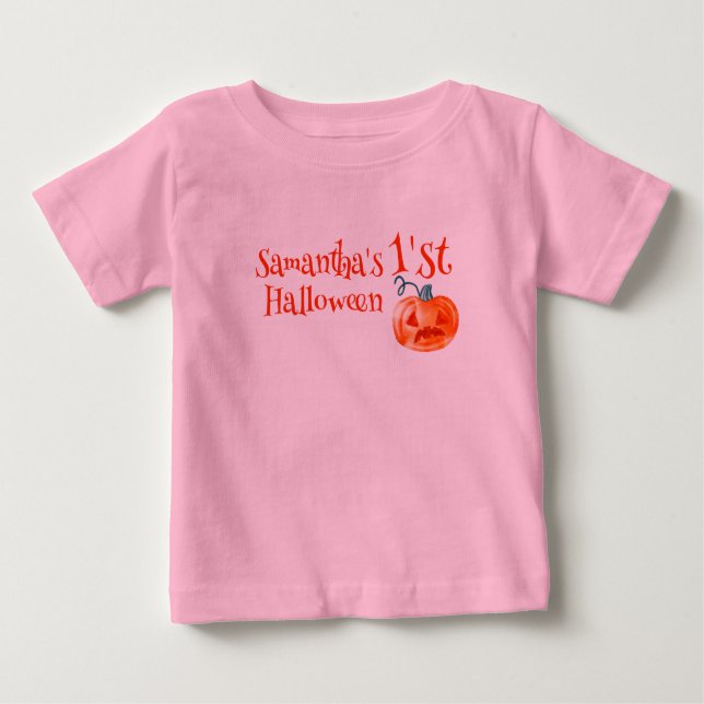 Camiseta De Bebé 1.ª calabaza de Halloween linda (Anverso)