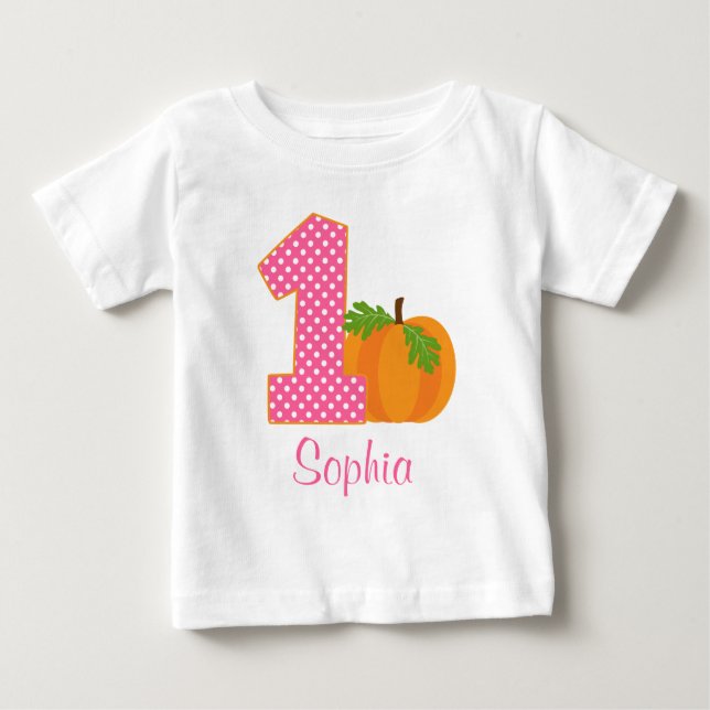 Camiseta De Bebé 1.ª Chica de cumpleaños calabaza otoñal personaliz (Anverso)