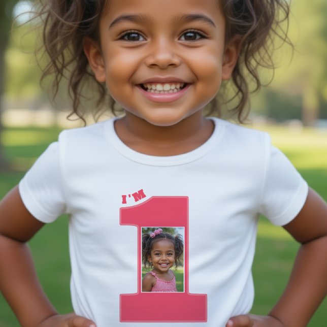 Camiseta De Bebé 1.ª Fiesta Chicas Pink One Photo (1st Birthday Party Girls Pink One Photo Baby T-Shirt
)