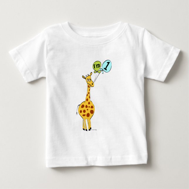 Camiseta De Bebé 1.ª jirafa de cumpleaños con globos (Anverso)
