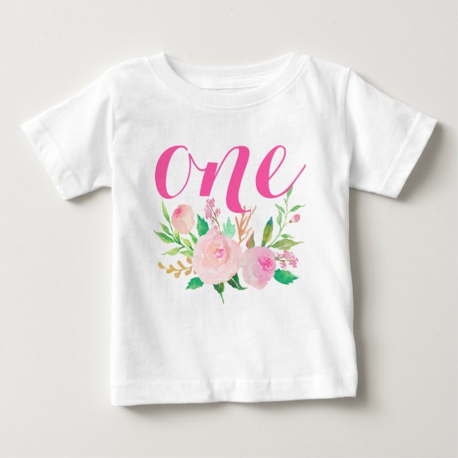 Camiseta De Bebé 1.ª Nacimiento Niña Acuarela Floral (Anverso)