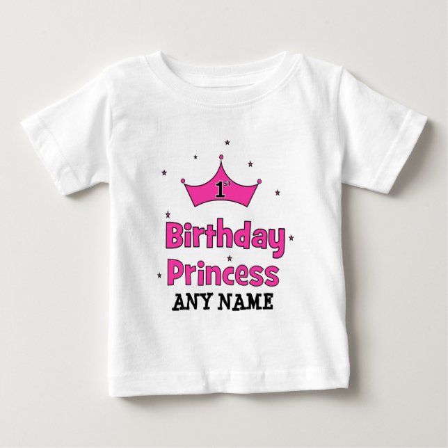 Camiseta De Bebé 1.ª Princesa de Cumpleaños con corona rosa (Anverso)
