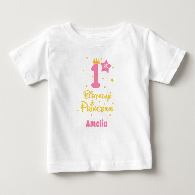 Camiseta De Bebé 1.ª Princesa de cumpleaños Oro rosa Tara (Anverso)