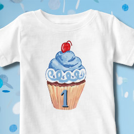 Camiseta De Bebé 1.ª tarta azul de Birthday Boy
