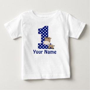 Camiseta De Bebé 1.ᵉʳ Aniversario Azul de Caballo Personalizado
