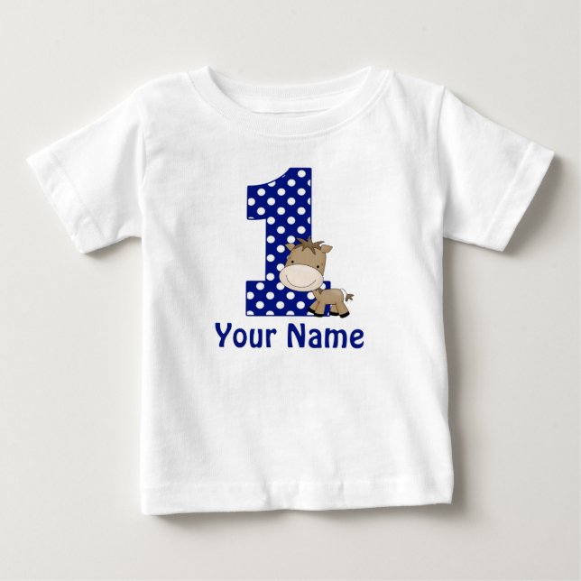 Camiseta De Bebé 1.ᵉʳ Aniversario Azul de Caballo Personalizado (Anverso)