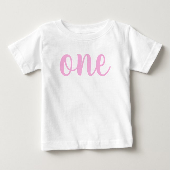 Camiseta De Bebé 1.ᵉʳ bebé de primer cumpleaños rosa una cursiva (Anverso)
