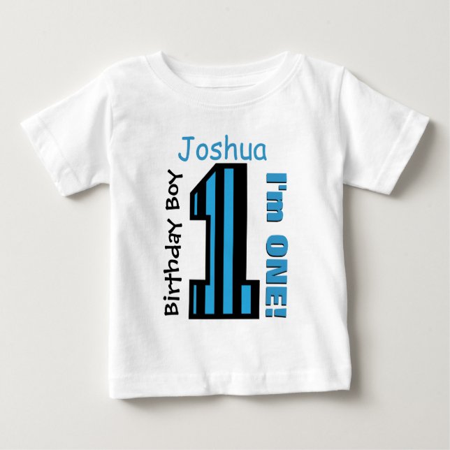 Camiseta De Bebé 1.ᵉʳ Birthday Boy Stripes Nombre personalizado de  (Anverso)