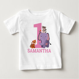 Camiseta De Bebé 1.ᵉʳ Chica de Animales de la Selva Rosa