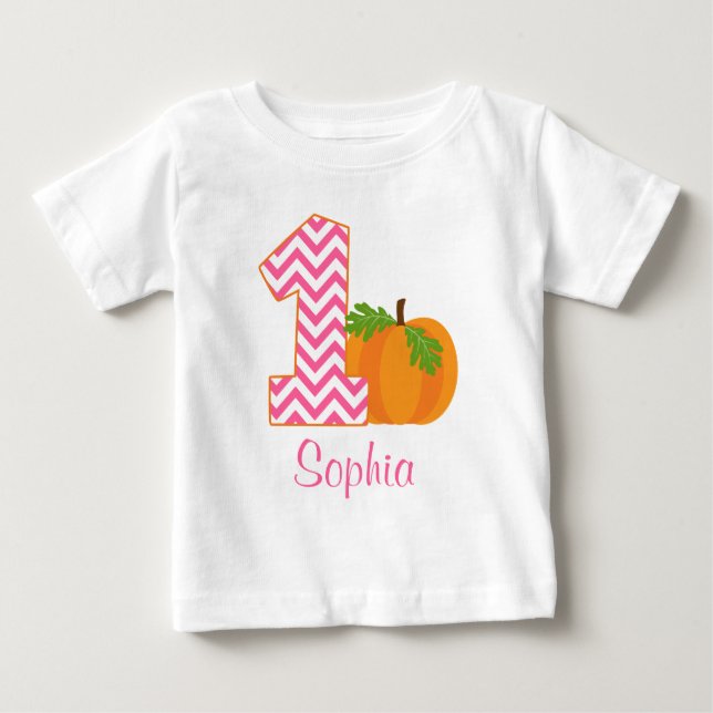 Camiseta De Bebé 1.ᵉʳ Chica de cumpleaños Chevron Pumpkin personali (Anverso)