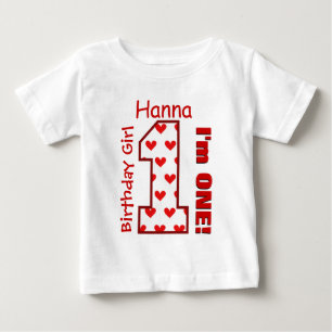 Camiseta De Bebé 1.ᵉʳ Chica de cumpleaños Corazones Nombre personal