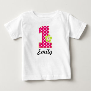 Camiseta De Bebé 1.ᵉʳ Chica de cumpleaños Hot Pink & Green Dots
