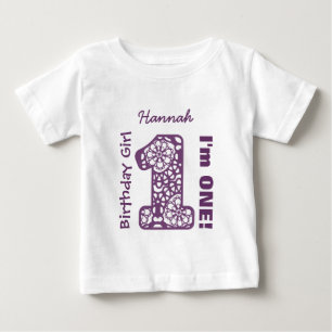 Camiseta De Bebé 1.ᵉʳ Chica de cumpleaños LACE Nombre personalizado