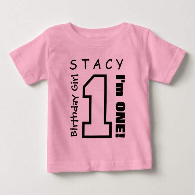 Camiseta De Bebé 1.ᵉʳ Chica de cumpleaños Nombre personalizado de u (Anverso)