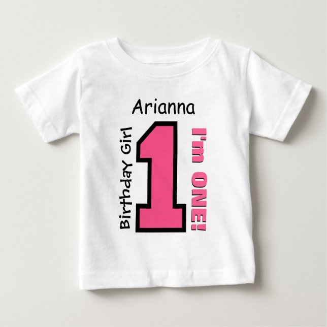 Camiseta De Bebé 1.ᵉʳ Chica de cumpleaños PINK Nombre personalizado (Anverso)