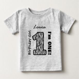 Camiseta De Bebé 1.ᵉʳ Chica de cumpleaños ZEBRA Personalizado de un