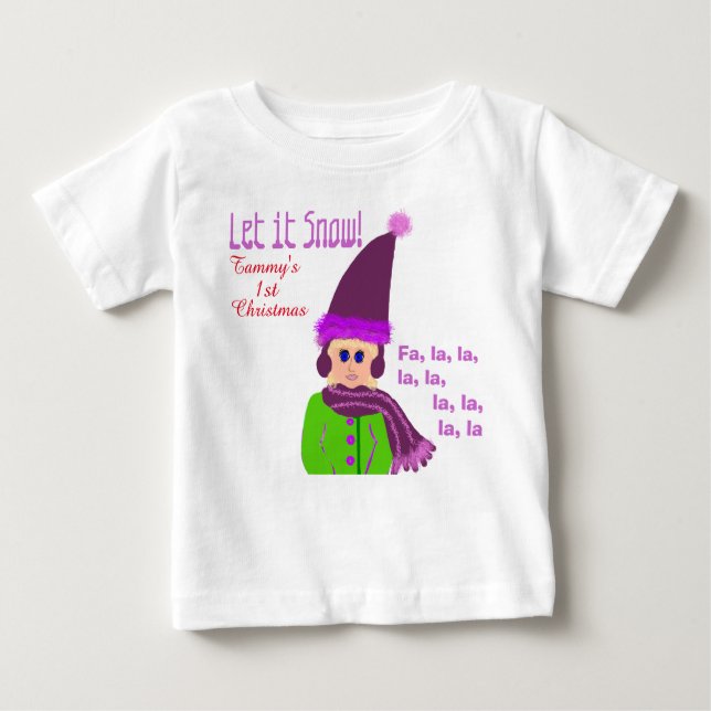 Camiseta De Bebé 1.ᵉʳ Chica Navidad Morado Gorra que la nieve (Anverso)