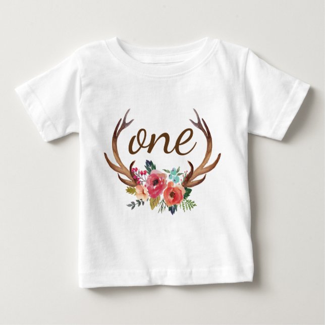 Camiseta De Bebé 1.ᵉʳ Cuerno de Cerfs de Cumpleaños Personalizado-1 (Anverso)