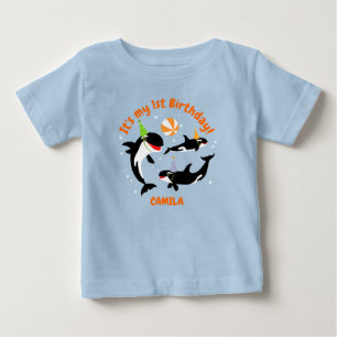 Camiseta De Bebé 1.ᵉʳ cumpleaños bajo la orilla de la ballena bebé
