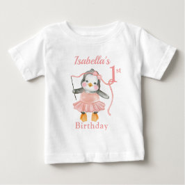 Camiseta De Bebé 1.ᵉʳ cumpleaños Ballerina Pingüino Rosa