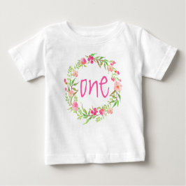 Camiseta De Bebé 1.ᵉʳ cumpleaños Bebé Chica Acuarela Floral Wreath