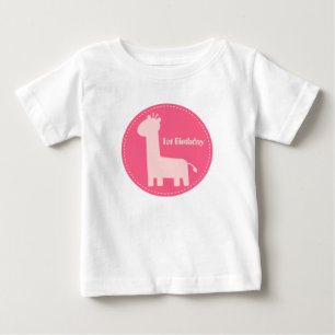 Camiseta De Bebé 1.ᵉʳ cumpleaños - Bebé Chica Rosa Giraffe Silhouet