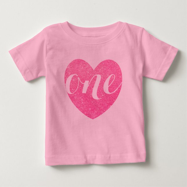 Camiseta De Bebé 1.ᵉʳ cumpleaños bebé Purpurina corazón-Imprimir ro (Anverso)