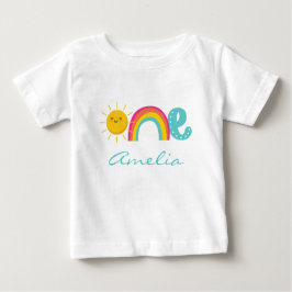 Camiseta De Bebé 1.ᵉʳ Cumpleaños Blanco Arcoiris Personalizado