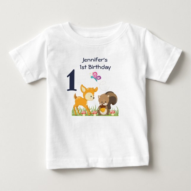 Camiseta De Bebé 1.ᵉʳ cumpleaños de animales de la selva (Anverso)