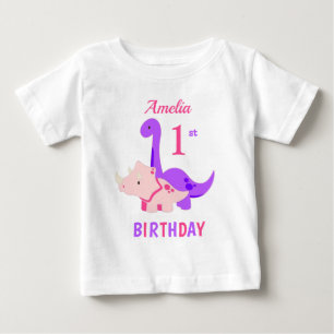 Camiseta De Bebé 1.ᵉʳ cumpleaños Dinosaurios Camiseta Bebé Rosa