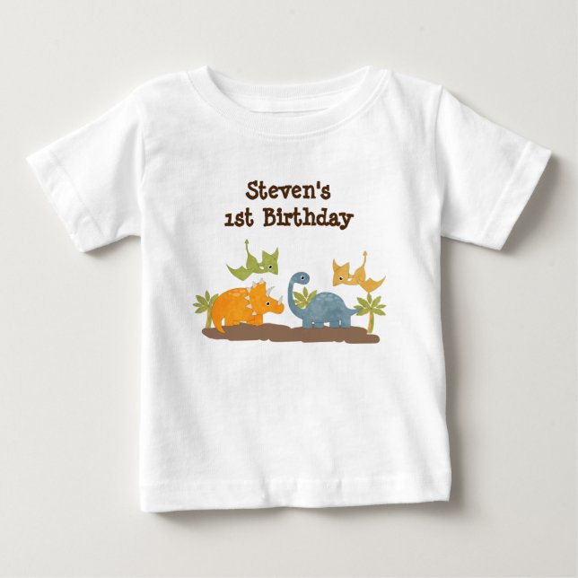 Camiseta De Bebé 1.ᵉʳ cumpleaños entre dinosaurios naturales prehis (Anverso)