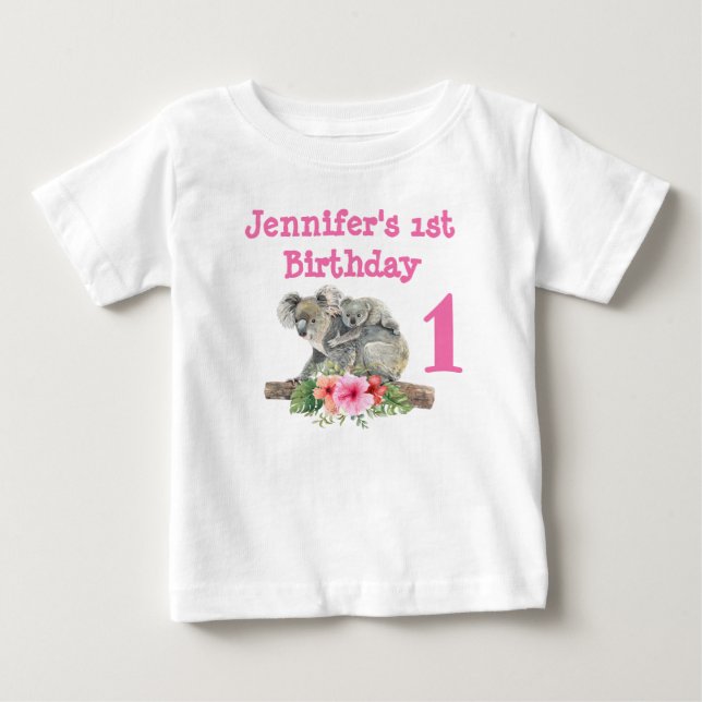 Camiseta De Bebé 1.ᵉʳ cumpleaños mamá y bebé Koala bebe acuarela (Anverso)
